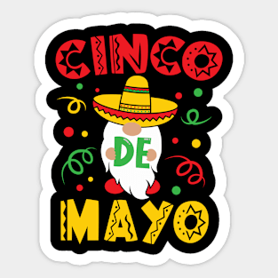 Cinco De Mayo Mexican Gnome Wearing Sombrero Sticker